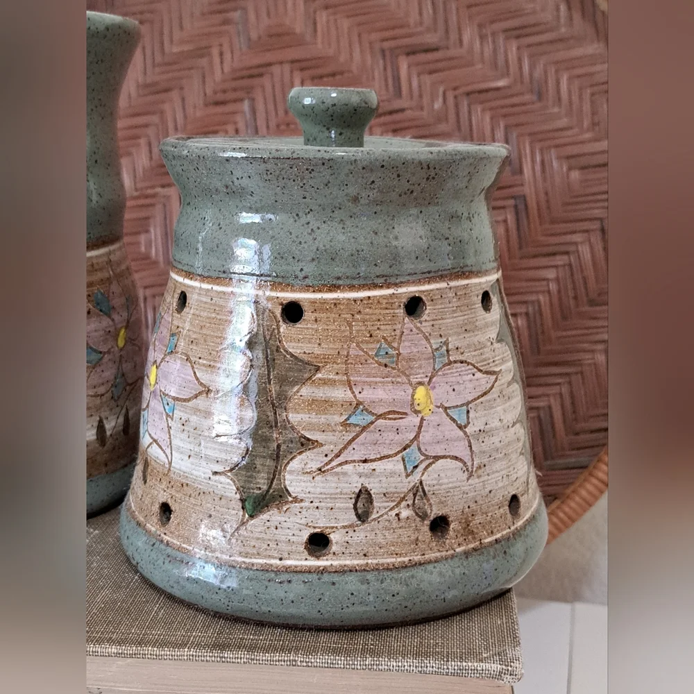 STUDIO POTTERY Stoneware Vessels Set Of 2 Vase Pot Jar Signed